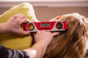 Measuring neck angle for Sonus Upper cervical chiropractic tools.